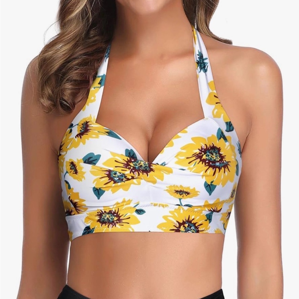Floral Sunflower Halter Bikini Top